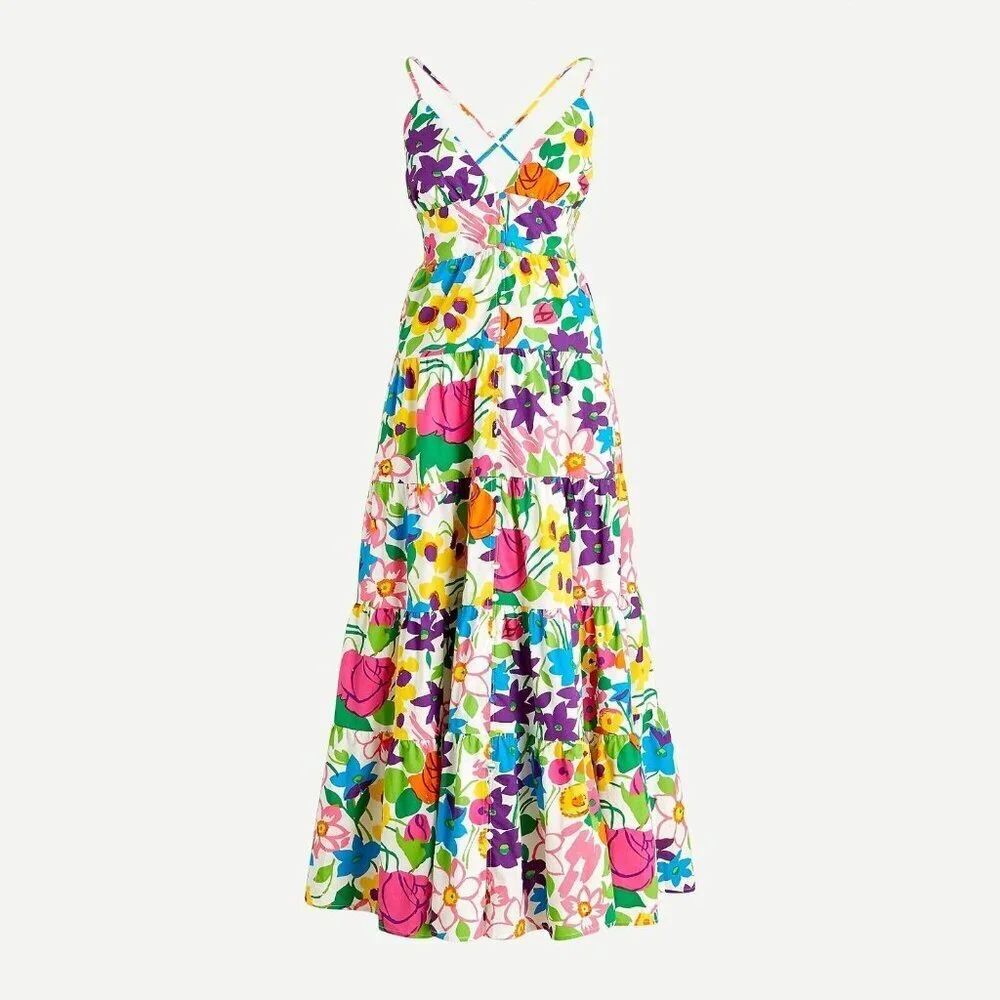 NWT J.Crew Cotton-poplin Button-up Midi in Ivory Vibrant Garden Floral Dress S